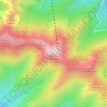 Topografisk kort Monte Capanne, højde, terræn
