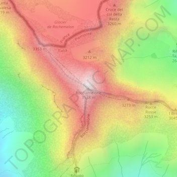 Topografisk kort Rocciamelone, højde, terræn