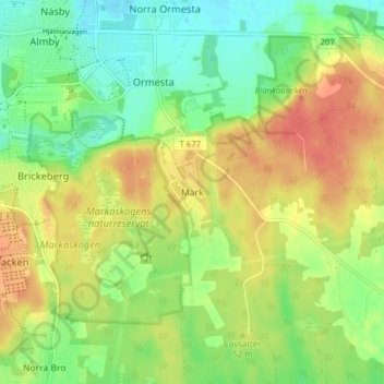 Topografisk kort Mark, højde, terræn