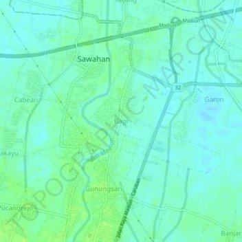Topografisk kort Bagi, højde, terræn