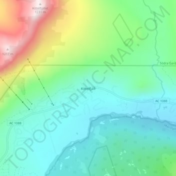 Topografisk kort Kittelfjäll, højde, terræn