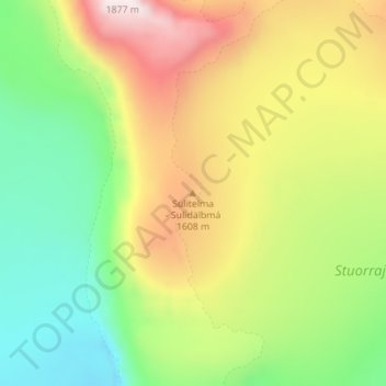 Topografisk kort Sulitelma, højde, terræn