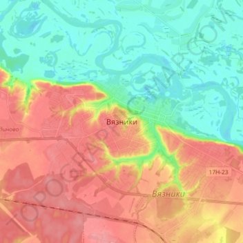 Topografisk kort Vyazniki, højde, terræn