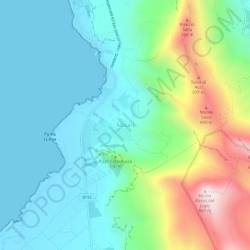 Topografisk kort Macari, højde, terræn