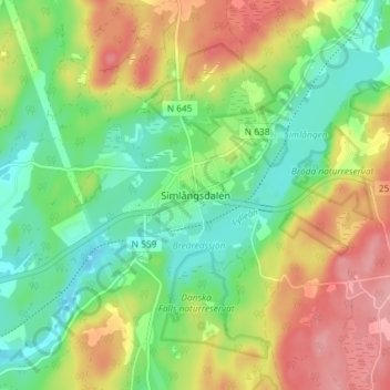 Topografisk kort Simlångsdalen, højde, terræn