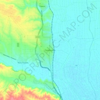 Topografisk kort Orestiada, højde, terræn