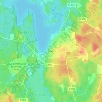 Topografisk kort Braås, højde, terræn