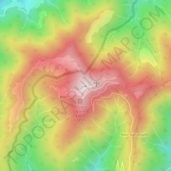 Topografisk kort Monte Bisbino, højde, terræn