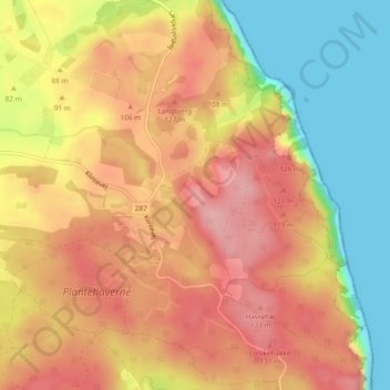 Topografisk kort Aborrebjerg, højde, terræn