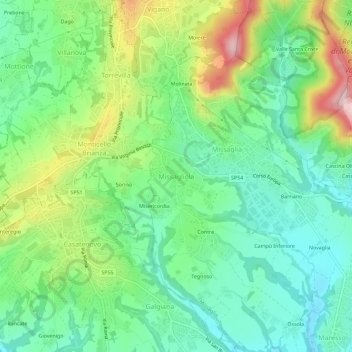 Topografisk kort Missagliola, højde, terræn