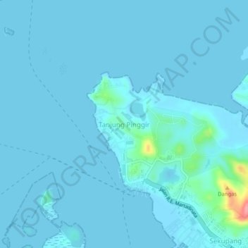 Topografisk kort Tanjung Pinggir, højde, terræn