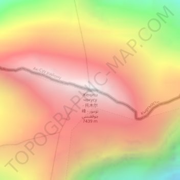 Topografisk kort Жеңиш чокусу - 托木尔峰 - تۆمۈر چوققىسى, højde, terræn