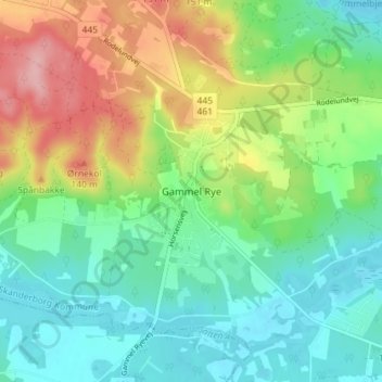 Topografisk kort Gammel Rye, højde, terræn