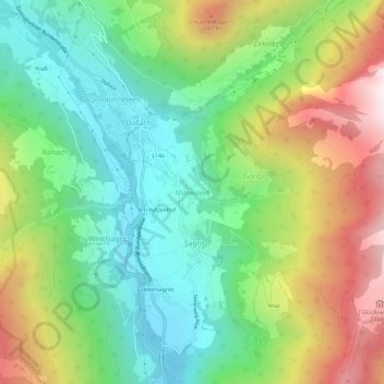 Topografisk kort Mitteldorf, højde, terræn
