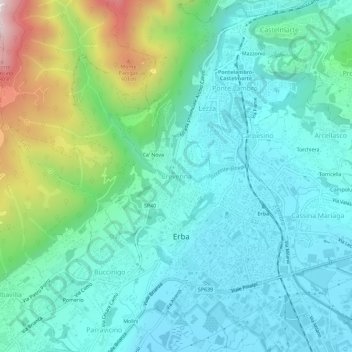 Topografisk kort Crevenna, højde, terræn
