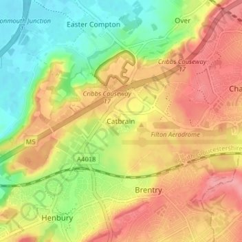 Topografisk kort Catbrain, højde, terræn