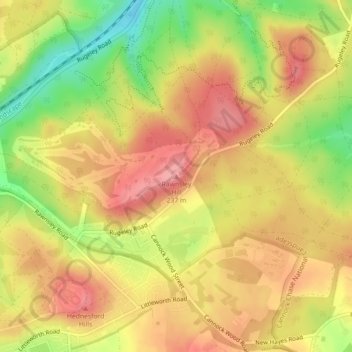 Topografisk kort Rawnsley Hill, højde, terræn