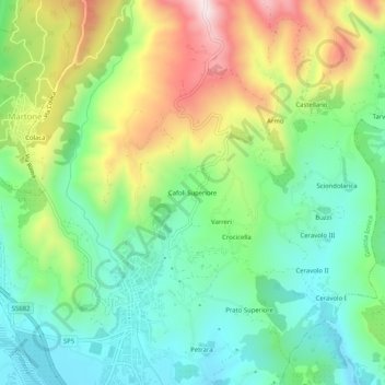 Topografisk kort Cafoli Superiore, højde, terræn