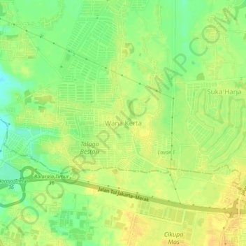 Topografisk kort Wana Kerta, højde, terræn