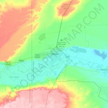 Topografisk kort Trelew, højde, terræn