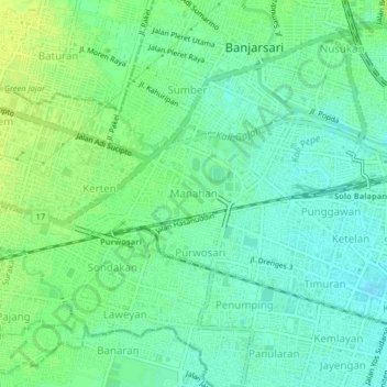 Topografisk kort Manahan, højde, terræn