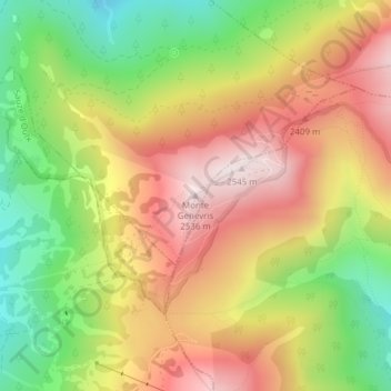 Topografisk kort Monte Genevris, højde, terræn