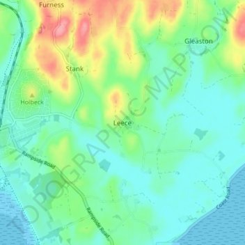 Topografisk kort Leece, højde, terræn