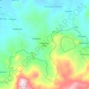 Topografisk kort Padaleman Kidul, højde, terræn