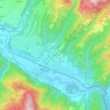 Topografisk kort Ghivizzano, højde, terræn