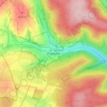 Topografisk kort Premich, højde, terræn