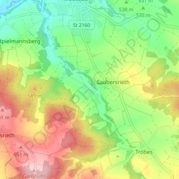 Topografisk kort Niederland, højde, terræn