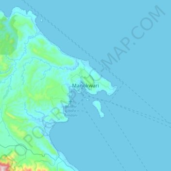 Topografisk kort Manokwari, højde, terræn