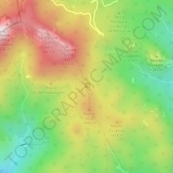 Topografisk kort Faggio dei Tre Comuni, højde, terræn