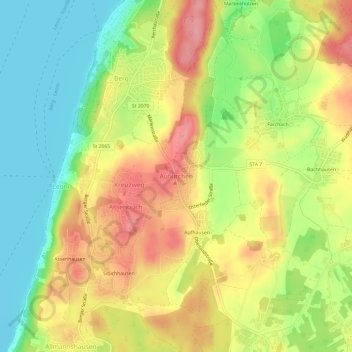 Topografisk kort Aufkirchen, højde, terræn