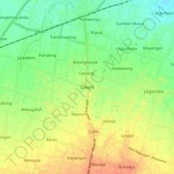 Topografisk kort Diwek, højde, terræn