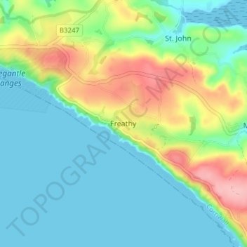 Topografisk kort Freathy, højde, terræn
