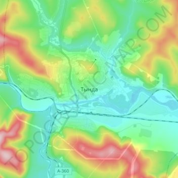 Topografisk kort Tynda, højde, terræn