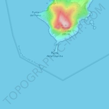 Topografisk kort Punta della Guardia, højde, terræn