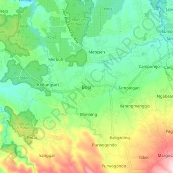Topografisk kort Boja, højde, terræn