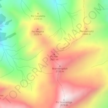 Topografisk kort Piz Ner, højde, terræn