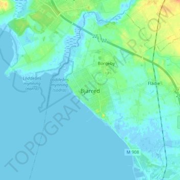 Topografisk kort Bjärred, højde, terræn