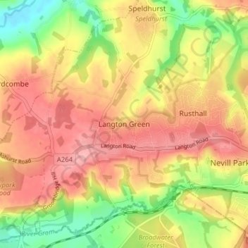 Topografisk kort Langton Green, højde, terræn