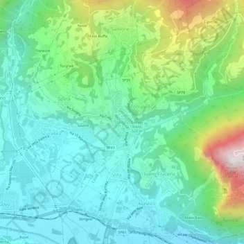 Topografisk kort Strigno, højde, terræn