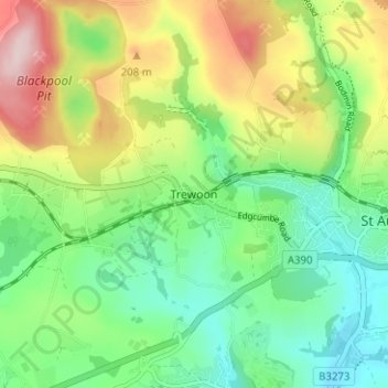 Topografisk kort Trewoon, højde, terræn