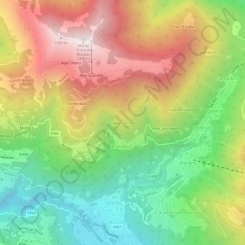 Topografisk kort Alpe Corina, højde, terræn