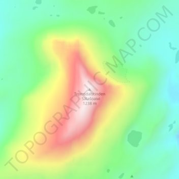Topografisk kort Tromsdalstinden - Sálašoaivi, højde, terræn