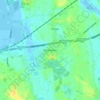 Topografisk kort Vemmelev, højde, terræn