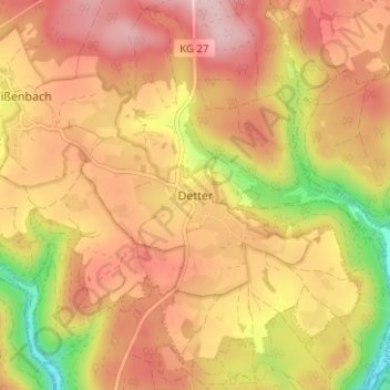 Topografisk kort Detter, højde, terræn