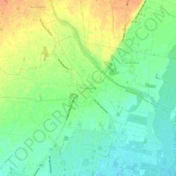 Topografisk kort Provesano, højde, terræn