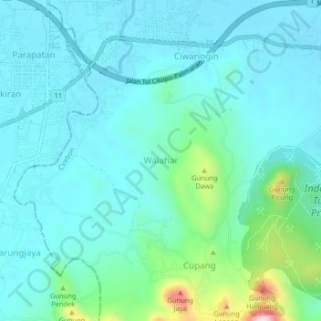 Topografisk kort Walahar, højde, terræn